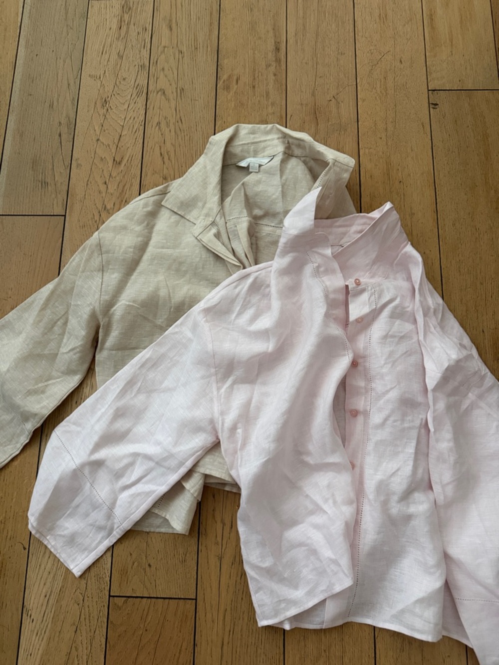 BrooksBrothers Pink Linen Shirt Jacket & Cream Linen Blazer Duo